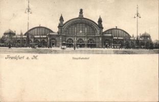 Frankfurt main railway station with trams