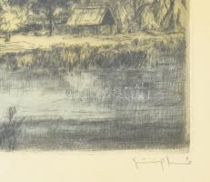 Görög Rezső (1930- ): Vízparton. Színezett rézkarc, papír, jelzett, üvegezett fakeretben, 28×36 cm