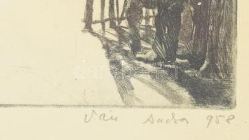 Váci András (1928-1989): Körhinta. Rézkarc, papír, papír, jelzett, üvegezett fakeretben, 30,5×35,5 c...