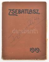 Zsebatlasz naptárral és statisztikai adatokkal az 1919. évre. Szerk.: Dr. Bátky Zsigmond. Bp., 1918, Magyar Földrajzi Intézet Rt., 128 p.+ 8 t.+ 6 melléklet. Kiadói papírkötés, kissé sérült, tulajdonosi névbejegyzésekkel.