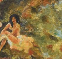 Jelzés nélkül: Fürdőzők. Olaj, vászon. Dekoratív, kissé sérült fakeretben, 51×74 cm