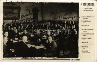 1925 Conferenza di Locarno / Locarno Treaties. Printed signatures of Chamberlain, Mussolini, Briand, Benes, Luther, Stresemann, Rusca, Skrzynski and Vandervelde. First World War Western European Allied powers, So. Stpl. (EK)