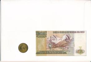 Peru 1987. 500I bankjegy + 1975. 1S sárgaréz borítékban, bélyeggel és bélyegzéssel T:UNC,AU
Peru 19...