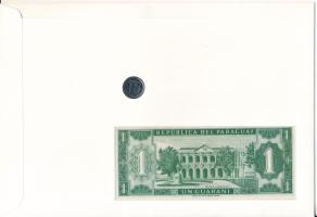 Paraguay 1984. 1G acél + 1952. 1G felbélyegzett "Chaco katona" érmés és bankjegyes boríték...