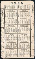 1935 Benkő Bank Rt. osztálysorsjáték reklámos kártyanaptár, jó állapotban, 12x7 cm
