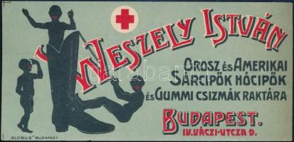 Weszely István orosz és amerikai sárcipők hócipők és gummi czizmák raktára számolócédula, Bp., Globus-ny.