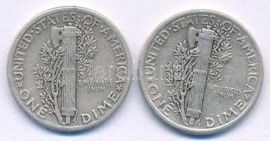 Amerikai Egyesült Államok 1942-1944. 1d (10c) Ag "Mercury" (2xklf) T:VF,F 
USA 1942-1944....