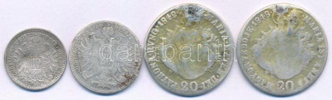 4db-os gyenge tartású magyar és osztrák Ag érmetétel, közte 1842B-1848KB 20kr Ag "V. Ferdinánd&...