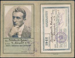 1942 Kultur Jegyiroda által kiadott fényképes kultúrigazolvány , belső oldalán a Nemzeti Sportuszoda...