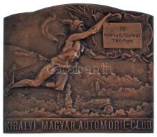 Szirmai Tony (Antal) (1871-1938) 1928. "IV. Magyar Tourist Trophy / Királyi Magyar Automobil-Club" harmadik helyezettnek járó bronz emlékplakett (66x76mm) T:XF ph. Hungary 1928. "4th Hungarian Tourist Trophy / Royal Hungarian Automobile Club" bronze plaque for 3rd place. Sign: Szirmai Tony (Antal) (66x76mm) C:XF edge error