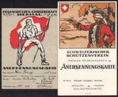 1914-1968 Herisau, 5 db díszes spoprtlövészverseny elismerési kártya (Anerkennungskarte) svájci szer...