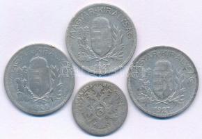 1926-1927. 1P Ag (3db/2xklf) + Ausztria 1836A 3kr Ag "I. Ferdinánd" T:F patina, ph