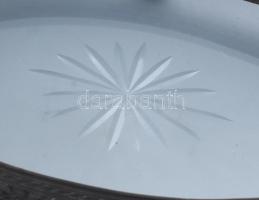 Szecessziós kínáló, domborított lemez, csiszolt üveglap, kopással, 37x16x11,5 cm