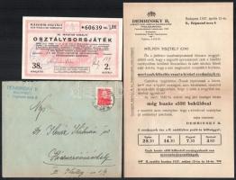 1937 M. Kir. Osztálysorsjáték tájékoztatólevél, hivatalos nyereményjegyzék és sorsjegy, eredeti borí...