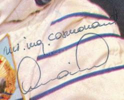 Dumitru Prunariu (1952-) román űrhajós aláírása az őt ábrázoló képeslapon