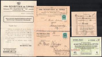 1939 vitéz Scheftsik és Társa osztálysorsjáték reklámanyag (hivatalos nyereményjegyzék, nyugta, sors...