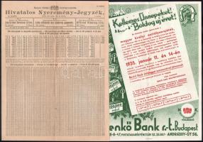 1934-1935 Benkő Bank Rt. osztálysorsjáték reklámanyag, 6 db, eredeti borítékkal