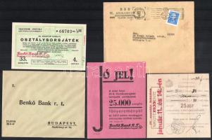 1934-1935 Benkő Bank Rt. osztálysorsjáték reklámanyag, 6 db, eredeti borítékkal