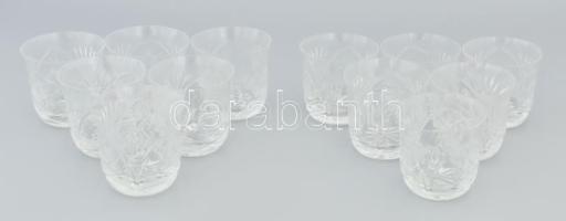 Bereg Crystal 12 darabos csiszolt kristály whiskey pohár garnitúra, eredeti dobozban, hibátlan, m: 8 cm