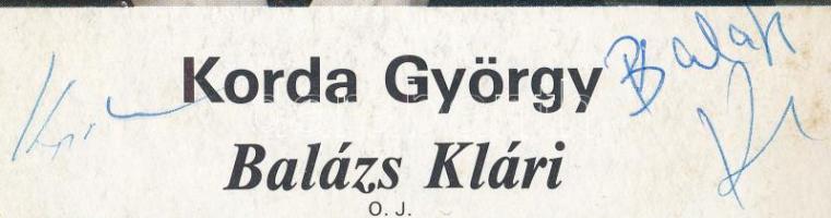 Korda György és Balázs Klári aláírása az őket ábrázoló képen, 14,5x10,5 cm