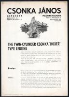 cca 1935-1940 Csonka János Gépgyára ,,N" motorkatalógus 196. sz., angol nyelvű ismertető prospektus, apró lapszéli szakadással, 2 sztl. lev.