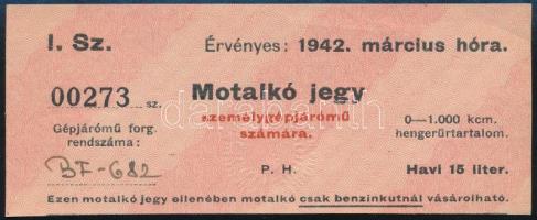 1942 Motalkó jegy személygépjárómű számára