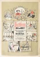 cca 1920 Max und Moritz zwei Streiche - két csínytevő kotta rajzos képregényes borítóval