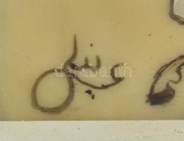 Marokkói festett csontkép, kézzel festett marokkói mintás paszpartuba foglalva, csontberakásos üvege...