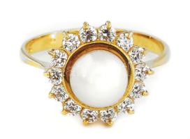 Arany (Au) 14K gyöngyös-köves gyűrű, jelzett, méret: 58, bruttó: 3,5 g