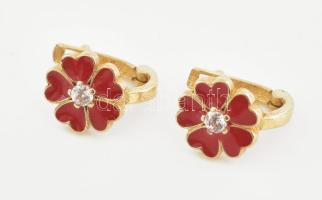 Arany (Au) 14K piros, zománcozott, virágos gyerek fülbevalópár, jelzett, 1×0,8 cm, bruttó: 1,3 g