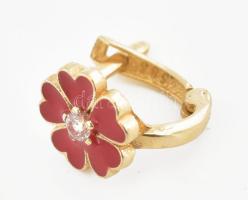 Arany (Au) 14K piros, zománcozott, virágos gyerek fülbevalópár, jelzett, 1×0,8 cm, bruttó: 1,3 g