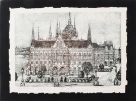 Olvashatatlan jelzéssel: Parlament, Budapest. Rézkarc, papír, számozott 2/100, jelzett, 26x18 cm Kartonon