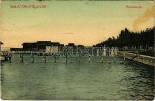 1911 Balatonföldvár, park részlet, part. Hesz Péter kiadása (EB)