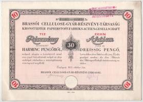 Budapest 1935. &quot;Brassói Cellulose-Gyár-Részvény-Társaság&quot; 10 részvénye egyenként 30P-ről, német és magyar nyelven bélyegzéssel, szárazpecséttel, szelvényekkel T:F apró sarok szakadás, kis folt