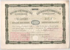 Budapest 1923. "Beocsini Cementgyári Unió Részvénytársaság" részvénye 1000K-ról (3x) sorsz...