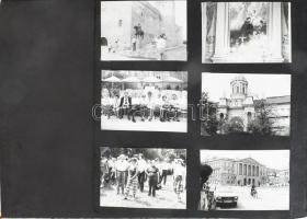 cca 1980 Kelet-európai kirándulás albuma (Románia, Bulgária), benne fotók, képeslapok, térképek, nap...