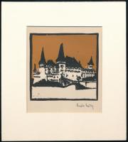 Kós Károly (1883-1977): Vár. Linómetszet, papír, paszpartuban, utólagos jelzéssel, 10×10 cm