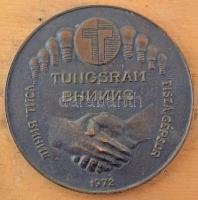 1972. "Tungsram - Tisza gépsor" bronz emlékérem fa talapzatra erősítve (érem:97mm, talapzat:~127x181) T:XF