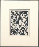 Bortnyik Sándor (1893-1976): Alakok, linómetszet, papír, paszpartuban, 11,5×8,5 cm