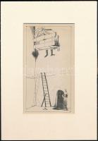 Kondor Béla (1931-1972): Emelő, rézkarc, papír, paszpartuban, 16×9 cm