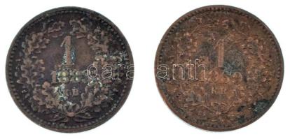 ó1869KB 1kr Cu "Angyalos címer" + 1883KB 1Kr Cu T:VF patina Adamo M4.1