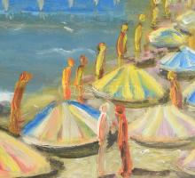 Schéner jelzéssel: Strandolók. Olaj, farost. Dekoratí, kissé sérült fakeretben, 50×70 cm