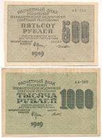 Orosz Szocialista Szövetségi Szovjet Köztársaság 1919. 500R + 1000R T:F egyik szép papír Russian Soc...
