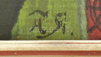 Olvashatatlan jelzéssel, feltehetően orosz festő: Vörös csík. Olaj, fa. Dekoratív, kissé kopott fake...