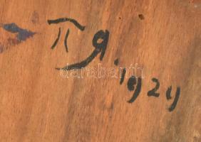 Olvashatatlan jelzéssel, feltehetően orosz festő: Vörös csík. Olaj, fa. Dekoratív, kissé kopott fake...