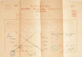 1880 Lólevél 5 kr illetékbélyeggel, Torda község pecsétjével