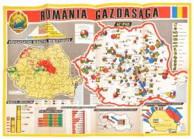 1969 Románia gazdasága. Nagyméretű térkép adatokkal, statisztikákkal. Bp., Kossuth (Kartográfiai Vállalat), 80x55 cm / Economic map of Romania