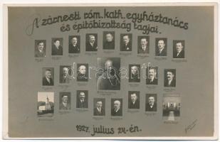 1927 Zernest, Zernyest, Zarnesti; A római katolikus egyháztanács és építőbizottság tagjai, tabló / Members of the Roman Catholic church council and construction committee, tableau. Fotoblitz műterem photo (EK)