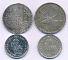 Vegyes: Ausztria 1915. 1K Ag + Kanada 1953. 25c Ag + Svájc 1940-1960. 1/2Fr Ag (2xklf) T:XF-F patina...