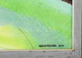 Neuberger István (1953-): "Biciklis kép" II., 2001. Akril, farost. Jelezve jobbra lent: Ne...